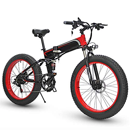Folding Electric Mountain Bike : Electric Mountain Bike, 26''Folding Electric Bikes for Adults, Aluminum Alloy Fat Tire E-Bikes Bicycles All Terrain, 48V 10.4Ah Removable Lithium-Ion Battery with 3 Riding Modes Electric Powerful Bicy