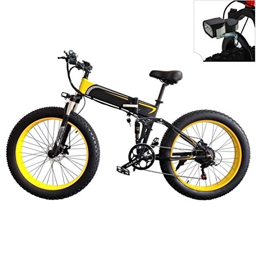 Folding Electric Mountain Bike : Electric Mountain Bike, 26''Folding Electric Bikes for Adults, Aluminum Alloy Fat Tire E-Bikes Bicycles All Terrain, 48V 350-1500W Removable Lithium-Ion Battery with 3 Riding Modes Electric Powerful B