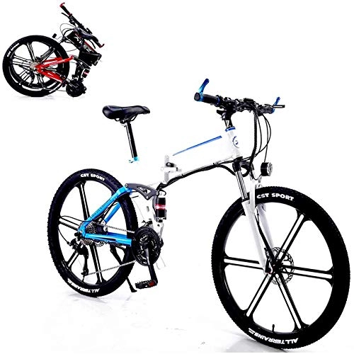 Folding Electric Mountain Bike : Electric Mountain Bike, 26 In Electric Bike for Unisex with 350W 36V 8A Lithium Battery Folding Electric Mountain Bike 27 Speed Aluminum Alloy with Front and Rear Mechanical Disc Brakes Bicycle Deadwe