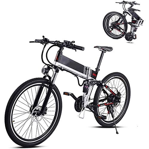 Folding Electric Mountain Bike : Electric Mountain Bike, 26 In Folding Electric Mountain Bike with 48V 350W Lithium Battery Aluminum Alloy Electric E-bike with Hide Battery and Front and Rear Shock Absorbers Electric Bicycle for Unis