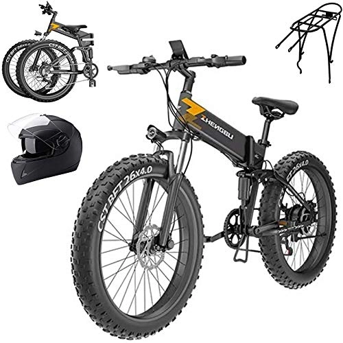 Folding Electric Mountain Bike : Electric Mountain Bike, 26inch4.0 Fat tire Folding Electric Mountain Bike, 400w Moped Electric Bicycles, Beach Snow Bicycle, 48v12ah Removable Lithium Battery, Professional 7 Speed Gears, Dual Disc Brakes