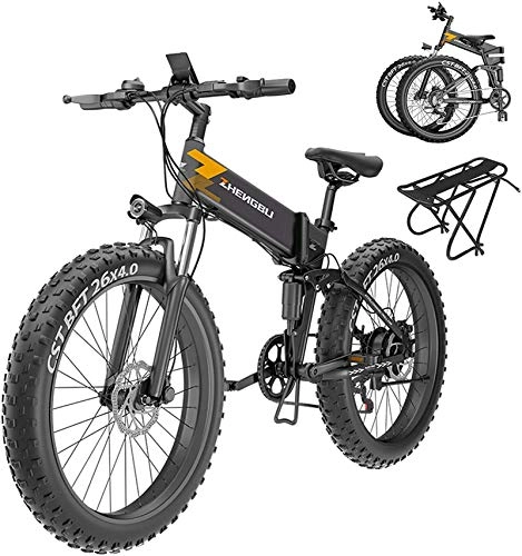 Folding Electric Mountain Bike : Electric Mountain Bike, 26inch4.0 Fat Tire Folding Electric Mountain Bike, 7 Speed Beach Snow Bicycle, 400w48v Motor Aluminum Framesuspension Fork Beach Snow Ebikeelectric Mountain Moped , Bicycle