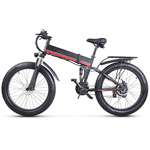 Folding Electric Mountain Bike : Electric Mountain Bike, 48v 1000w Snow Folding Bicycle 4.0 Fat Tire e Bike 48v Lithium Battery, for Urban Environment and Commuting To and From Get Off Work MX01-Red