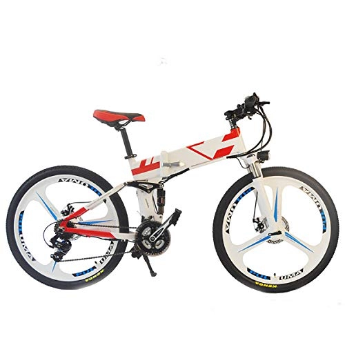 Folding Electric Mountain Bike : Electric Mountain Bike 48V 250W Folding E-bike with Dual Disc Brakes and LCD Color Screen 5-speed Smart Meter, Shock Absorber Fork SHIMANO 7 Speeds Commuter Bicycle 26 inch, White