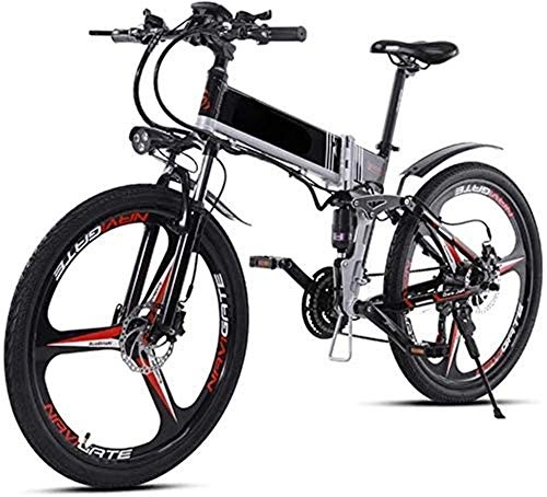 Folding Electric Mountain Bike : Electric Mountain Bike, Adult Folding Electric Bicycle, 350W Portable Aluminum Alloy Mountain Electric Bicycle, with 48V10ah Lithium Battery and GPS, Dual Disc Brake 21-Speed Bicycle, Adult Riding Exe