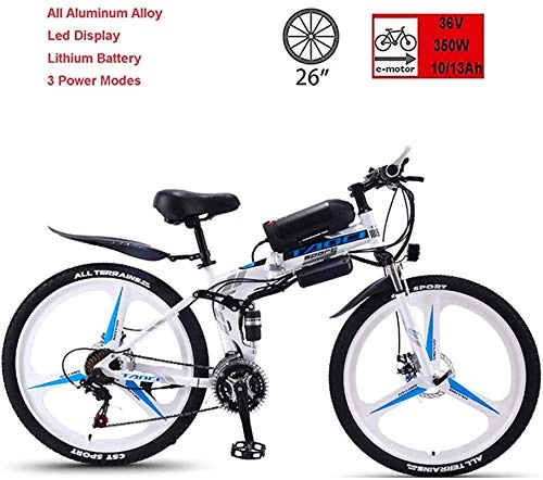 Folding Electric Mountain Bike : Electric Mountain Bike, Electric Folding Bicycle, 36V350W Super Powerful Motor, 50-90Km Endurance, Charging Time 3-5 Hours, 26-Inch 21-Speed Mountain Bike, Suitable for Men and Women to Ride on All Te