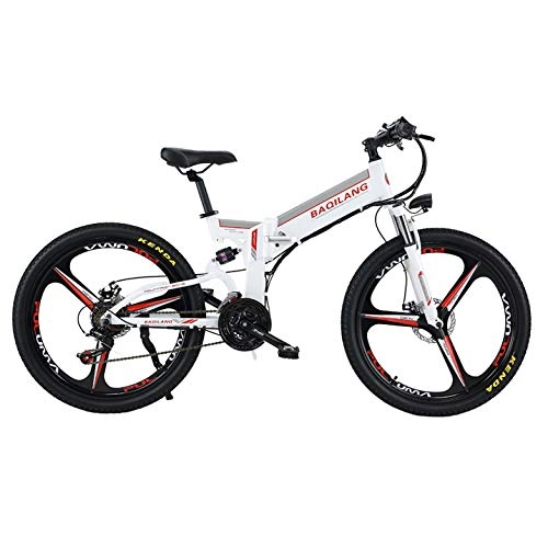 Folding Electric Mountain Bike : Electric Mountain Bike Folding 26 Inch E-bike with Removable 48V Lithium-Ion Battery Off-Road Boost Mountain Cycling Bicycle 21 Speed, White
