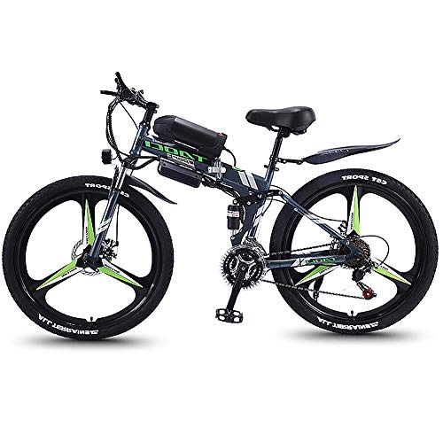 Folding Electric Mountain Bike : Electric Mountain Bike, Folding 26-Inch Hybrid Bicycle / (36V8ah) 21 Speed 5 Speed Power System Mechanical Disc Brakes Lock, Front Fork Shock Absorption, Up To 35KM / H, Gray, One Piece Wheel
