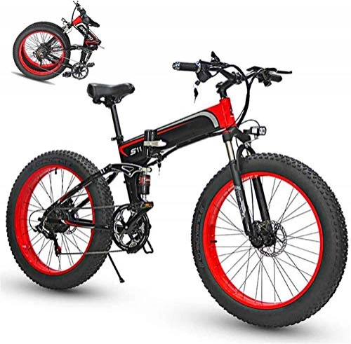 Folding Electric Mountain Bike : Electric Mountain Bike, Folding Electric Bike for Adults, 26" Mountain Bicycle / Commute Ebike with 350W Motor, E-Bike Fat Tire Double Disc Brakes LED Light Professional 7 Speed Transmission Gears , Bicy