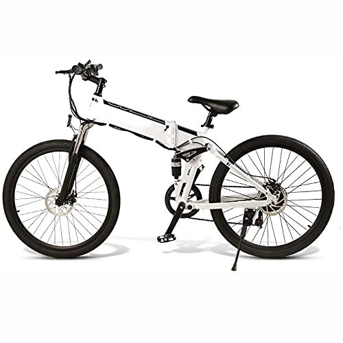 Folding Electric Mountain Bike : Electric Mountain Bike, Portable Electric Bikes, Adults 26" Wheel Folding Ebike, 350W Aluminum Electric Bicycle, Removable 48V 10Ah Lithium-Ion Battery 21 Speed Gears, White