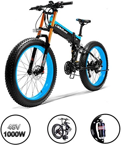 Folding Electric Mountain Bike : Electric Mountain Bike, Upgrade 1000W Foldable Fat Tire Electric Bike- 14.5AH / 48V Lithium Battery MTB Dirtbike 27 Speeds Electric Bicycle 26 Inch E-bike Sports Mountain Bike , Bicycle ( Color : A )