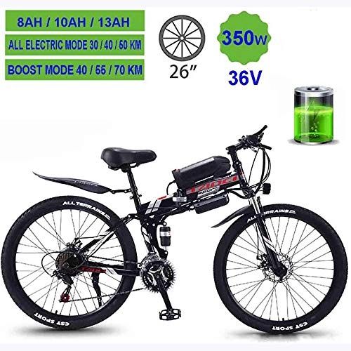 Folding Electric Mountain Bike : Electric Mountain Bikes Adults Foldable MTB Ebikes Men Women Ladies 360W 36V 8 / 10 / 13AH All Terrain 26" withLED light Lithium-ion battery City Mountain Bicycle Booster, black spoke wheel, 8HA