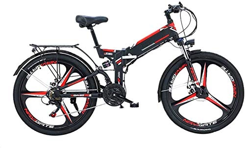 Folding Electric Mountain Bike : Electric Snow Bike, 24 / 26'' Folding Electric Mountain Bike with Removable 48V / 10AH Lithium-Ion Battery 300W Motor Electric Bike E-Bike 21 Speed Gear And Three Working Modes Lithium Battery Beach Cruis