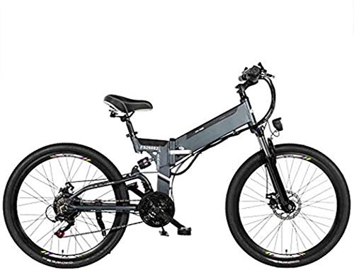 Folding Electric Mountain Bike : Electric Snow Bike, Electric Bike Folding Electric Mountain Bike with 24" Super Lightweight Aluminum Alloy Electric Bicycle, Premium Full Suspension And 21 Speed Gears, 350 Motor, Lithium Battery 48V,