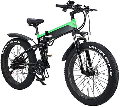 Folding Electric Mountain Bike : Electric Snow Bike, Folding Electric Bike for Adults, 26" Electric Bicycle / Commute Ebike with 500W Motor, 21 Speed Transmission Gears, Portable Easy to Store in Caravan, Motor Home, Boat Lithium Batte
