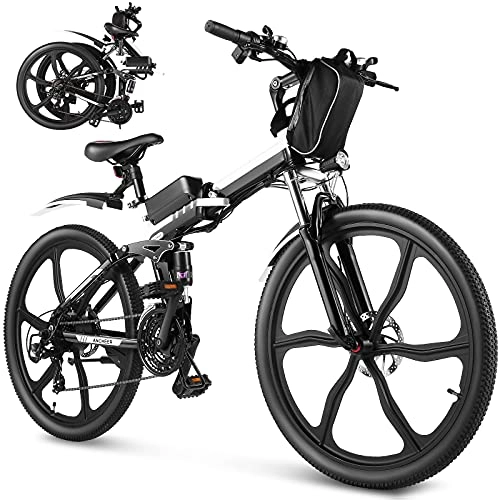 Folding Electric Mountain Bike : Eloklem 26 inch Folding Electric Mountain Bike 250W Electric Bicycle with Removable 36V 8AH Lithium-Ion Battery, Professional 21 Speed Gears (Black)