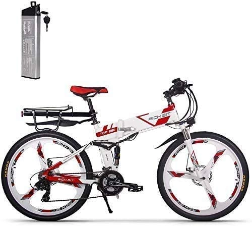 Folding Electric Mountain Bike : ENLEE RICH-860 Electric Mountain Bike 36V 12.8AH lithium battery with 250W Geared Hub Motor (White-red)
