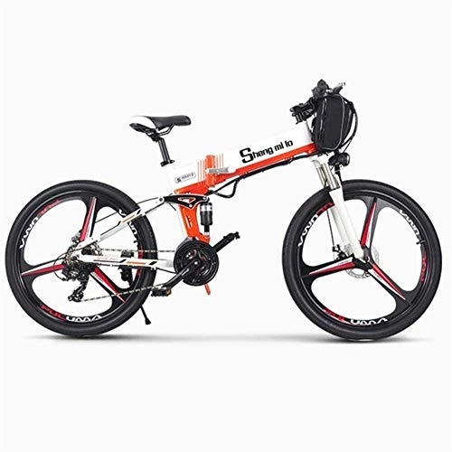 Folding Electric Mountain Bike : Fast Electric Bikes for Adults 26 inch 350W Folding Mountain Snow E-Bike with Super Lightweight Aluminum Alloy 6 Spokes Integrated Wheel Premium Full Suspension 21 Speed Gear ( Color : White )