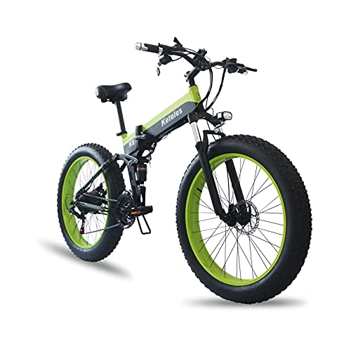 Folding Electric Mountain Bike : Fat Tire Electric Bike Adults Folding Mountain Beach Snow Bicycles 21 Speed Gear E-Bike with 1000W Detachable Lithium Battery Up To 28MPH, D, 48V500W13AH