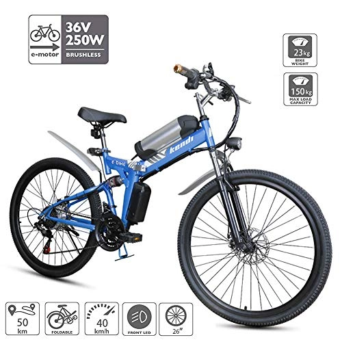 Folding Electric Mountain Bike : FJW Unisex Dual Suspension Electric Mountain Bike, 26 inch E-bike High-carbon Steel Pedal Assisted Hybrid Folding Bike with 36V Removable Lithium Battery, Shimano 21 Speed Gear for Commuter City, Blue
