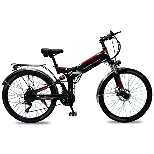 Folding Electric Mountain Bike : FMOPQ Electric BikesMountain Snow Beach Electric Bicycle for Adult 500W Electric Bike 26 inch Tire Foldable 18 mph high Speed 48V Lithium Battery E-Bike (Color : 3-Black red) (Black Red)