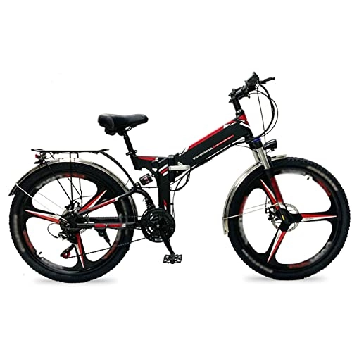 Folding Electric Mountain Bike : FMOPQ Mountain Snow Beach Electric Bicycle for Adult 500W Electric Bike 26 inch Tire Foldable 18 mph high Speed 48V Lithium Battery E-Bike (Color : Black red) (3)