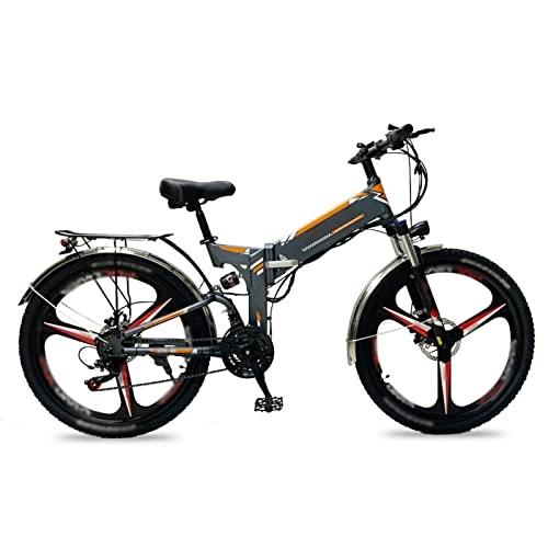 Folding Electric Mountain Bike : FMOPQ Mountain Snow Beach Electric Bicycle for Adult 500W Electric Bike 26 inch Tire Foldable 18 mph high Speed 48V Lithium Battery E-Bike (Color : Gray) (3)