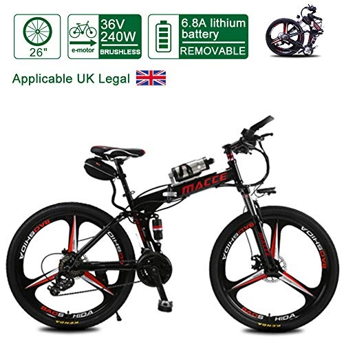 Folding Electric Mountain Bike : Foding Electric Bike for Adult, 23KG Lightweight Electric Mountain Bicycle, 250W Removable Charging Battery Hybrid Bike, 21 Speed / 26" Road Eikes for Traveling (UK Legal), Black