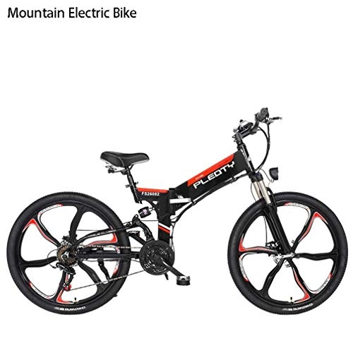 Folding Electric Mountain Bike : Foldable Adult Mountain Electric Bike, 48V 10AH Lithium Battery, 480W Aluminum Alloy Bicycle, 21 speed, 26 Inch Mium Alloy Integrated Wheels