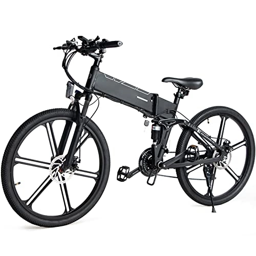Folding Electric Mountain Bike : Foldable Electric Bike 48V Motor 500W 21 Speed E Bike 30km / h Electric Bicycle 10Ah Battery 26 Inch Tire MTB Bike (Size : Black LO26 NEW)