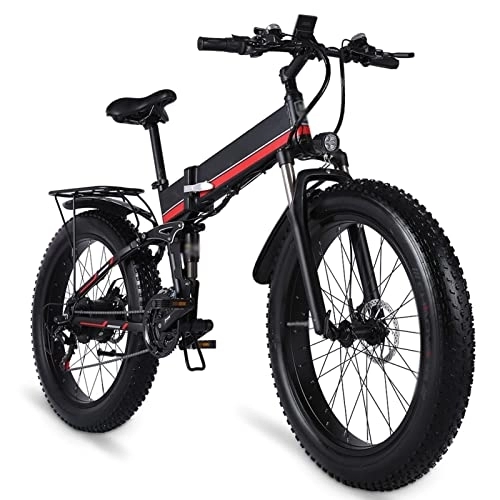 Folding Electric Mountain Bike : Foldable Electric Mountain Bike 1000W Ebikes for Adults 26 inch Electric Bikes, with 48V 12.8Ah Removable Lithium Battery, 21 Speed Gears 31 Mph Electric Bicycles for Men (Color : Red)