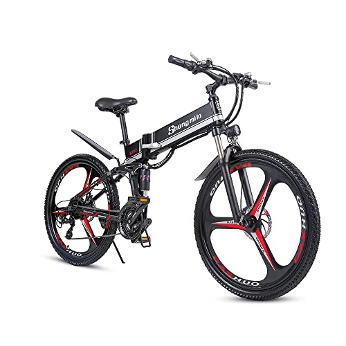 Folding Electric Mountain Bike : Foldable Mountain Ebike for Mens, 26" 48V 350W 13Ah Removable Lithium-Ion Battery, City E-bike Cruiser for Teenager and Adults, black