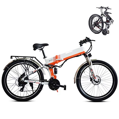 Folding Electric Mountain Bike : Foldable Mountain Trail Bike, Folding Electric Mountain Bike, 26Inch Electric Bicycle for Adult, Fat Tire Ebike 48V 350W 10.4AH Removable Lithium Battery Assisted MTB Fold up Bike for Adult, Orange
