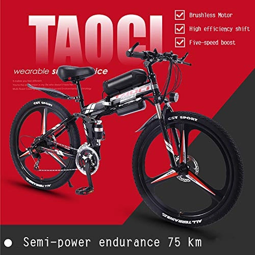 Folding Electric Mountain Bike : Folding Adult Electric Mountain Bike, 350W Snow Bikes, Removable 36V 10AH Lithium-Ion Battery for, Premium Full Suspension 26 Inch Electric Bicycle