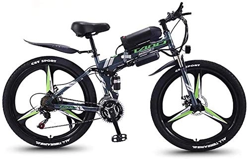 Folding Electric Mountain Bike : Folding Adult Electric Mountain Bike, 350W Snow Bikes, Removable 36V 10AH Lithium-Ion Battery for, Premium Full Suspension 26 Inch Electric Bicycle (Color : Grey, Size : 21 speed)