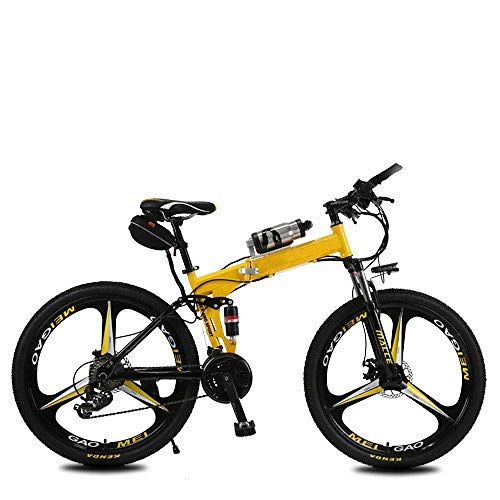 Folding Electric Mountain Bike : Folding Bicycle Lithium Electric Folding Electric Mountain Bike 26 Inch 21 Speed 36V Adult One Round Life 20-25KM 6.8A 8 Heavy Protection Battery Safety Yellow