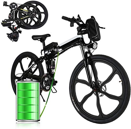 Folding Electric Mountain Bike : Folding Electric Bike, 26”Electric Mountain Bike for adults Electric Bicycle with Removable 36V 8Ah 250W Lithium-Ion Battery 21-Speed Ebike with Three Working Modes (Black-white)