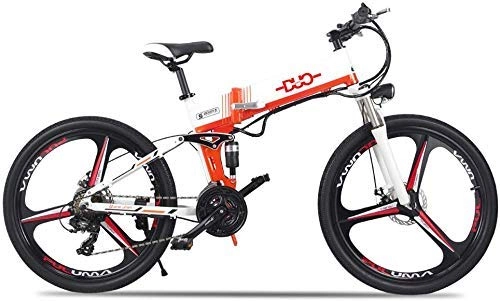 Folding Electric Mountain Bike : Folding Electric Bike, 26 Inch Mountain Bike with Removable Lithium Battery and LCD Display (White)