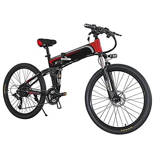 Folding Electric Mountain Bike : Folding Electric Bike 26 Inches 48V 10.4AH Commute E-Bike with 350W Motor Lithium Battery 35Km / H Electric Fat Tire Snow Bike Shimano 21 Speeds for Adult Men Red