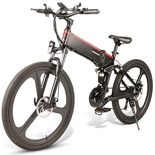 Folding Electric Mountain Bike : Folding Electric Bike 26inch Electric Mountain Bike Foldable Commuter E-Bike Electric Bicycle with 500W Motor |48V / 10.4Ah Lithium Battery | Aluminum Frame | 21-Speed Gears (Lo26 Spoke Black 21)