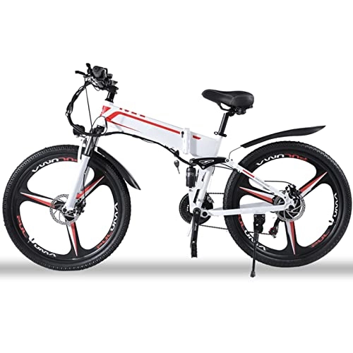 Folding Electric Mountain Bike : Folding Electric Bike for Adults 250W / 500W / 1000W Motor 48V / 12.8Ah Removable Battery 26“ Electric Bike Snow Beach Mountain Ebike for Women and Men (Color : White, Size : 12.8A battery)