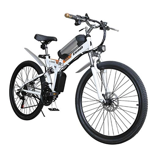 Folding Electric Mountain Bike : Folding Electric Bike for Adults, 26" Electric Bicycle Portable Commute Ebike with 250W Motor, Mechanical Double Disc Brake, Professional 7 Speed Transmission Gears, 36V Battery, White