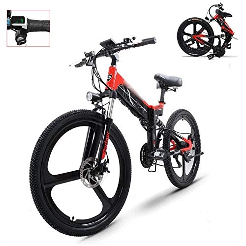 Folding Electric Mountain Bike : Folding Electric Bike for Adults, 26Inch Mountain Bike for Adult, 48V 400W High Speed Ebike 10.4 AH Removable Lithium Battery Travel Assisted Electric Bike Fold up Bike for Work Outdoor Cycling, Red