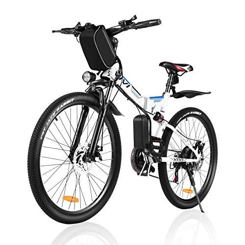 Folding Electric Mountain Bike : Folding Electric Bike For Adults, VIVI Folding Electric Mountain Bicycle 26 inch E-bike 350W Motor Professional SHIMANO 21 Speed Gears with Removable36V 8Ah Lithium-Ion Battery