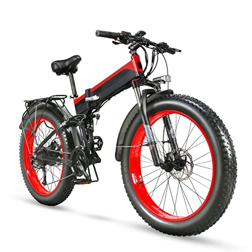 Folding Electric Mountain Bike : Folding Electric Bikes for Adults 26 Inch Fat Tire 27 Speed Mountain Ebike 1000W Electric Bicycle with 48V 12.8ah Removable Battery