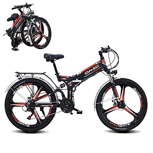 Folding Electric Mountain Bike : Folding Electric Mountain Bike, 24 Inch E-Bike, 21 Speed Electric Bicycle with Rear Seat And Dual Disc Brake, 10Ah Lithium-Ion-Battery, for Men And Women, Black