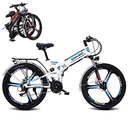 Folding Electric Mountain Bike : Folding Electric Mountain Bike, 24 Inch E-Bike, 21 Speed Electric Bicycle with Rear Seat And Dual Disc Brake, 10Ah Lithium-Ion-Battery, for Men And Women, White