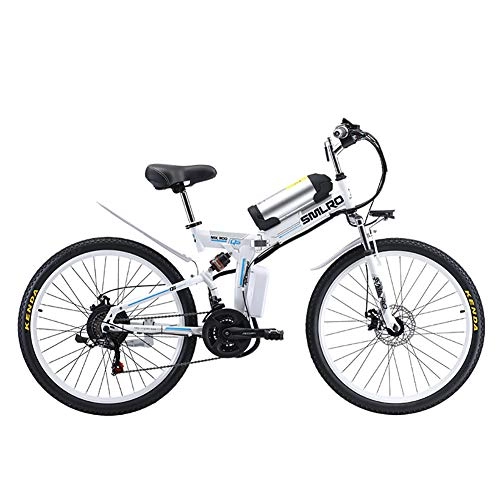 Folding Electric Mountain Bike : Folding Electric Mountain Bike, 26'' Cross-Country Bike, With Removable 48V Lithium-Ion Battery, 27 Speed, For Urban Commuters, Outdoor Travel, White