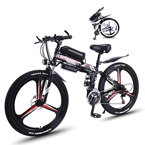 Folding Electric Mountain Bike : Folding Electric Mountain Bike 26 Inch Fat Tire Ebike 350W Motor, Full Suspension And 21 Speed Gears with LCD Backlight 3 Riding Modes for Adult And Teens, Black