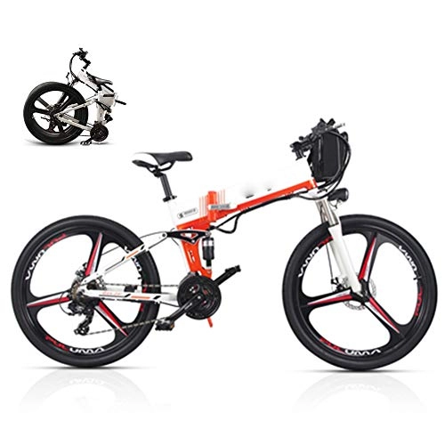 Folding Electric Mountain Bike : Folding Electric Mountain Bike for Adults, 26Inch Unisex E-bike 48V 21 Speed Ebike Removable Lithium Battery Travel Assisted Electric Bike 3 Working Modes, Fat Tire Fold up Snow Bike MAX 40KM / H, White